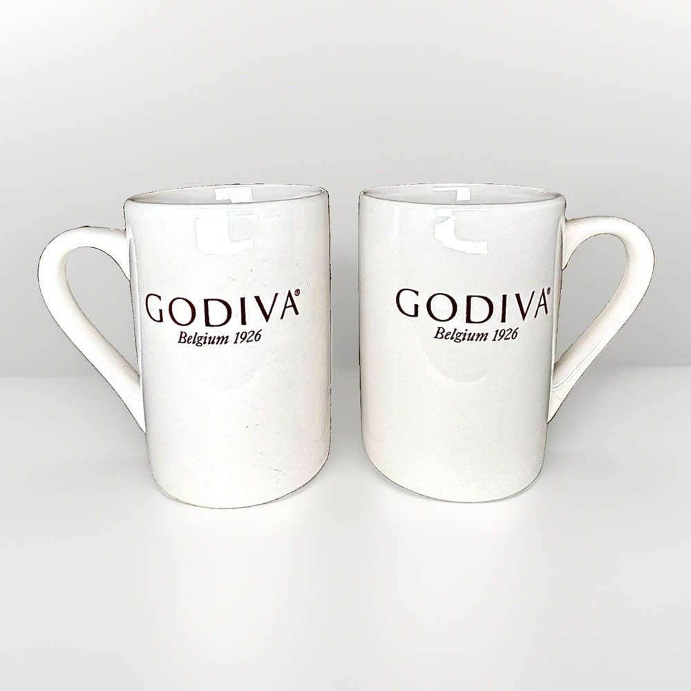 Set of 2 Godiva Belgium 1926 Coffee Mugs by California Pantry 2020 White 16oz - Picture 2 of 5